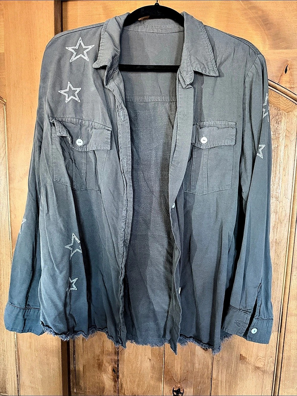 Women's Gray Graphic Button Down Shirt